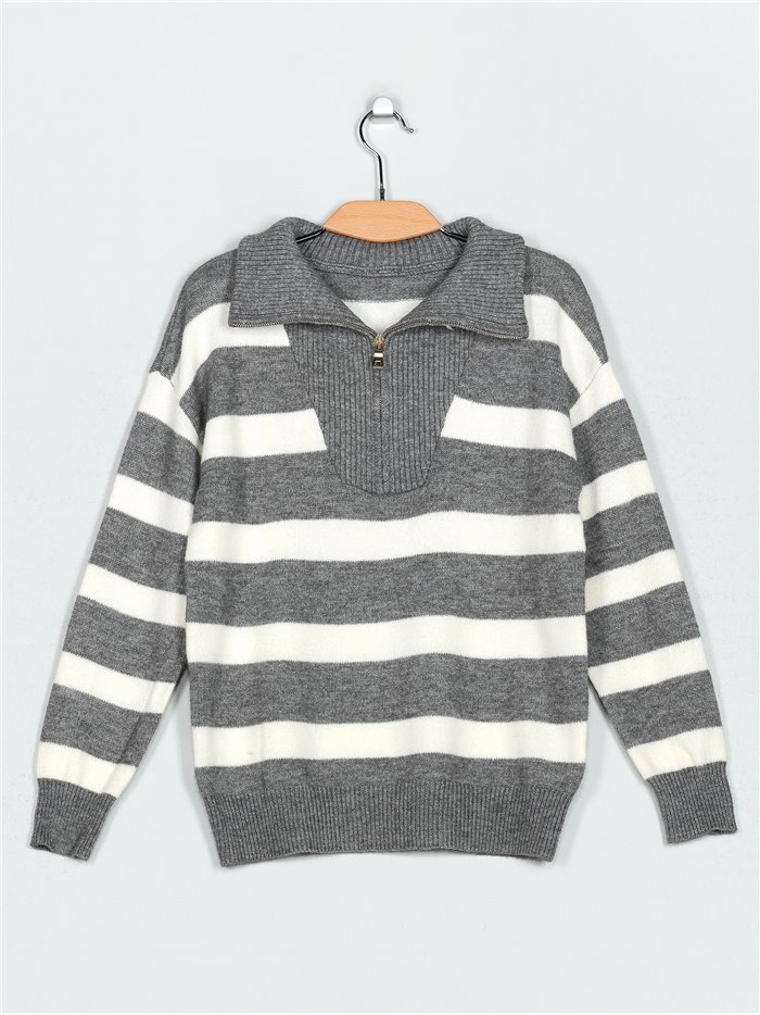 Striped sweater with zip (S/M-L/XL)