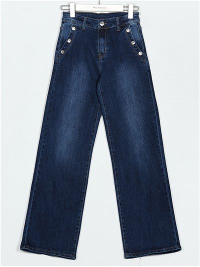 Jeans rectos botones azul (S-XXL)