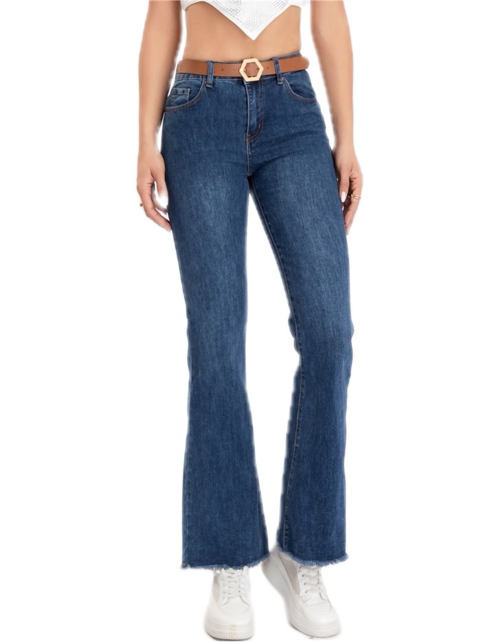 Jeans flare cinturón azul (S-XXL)