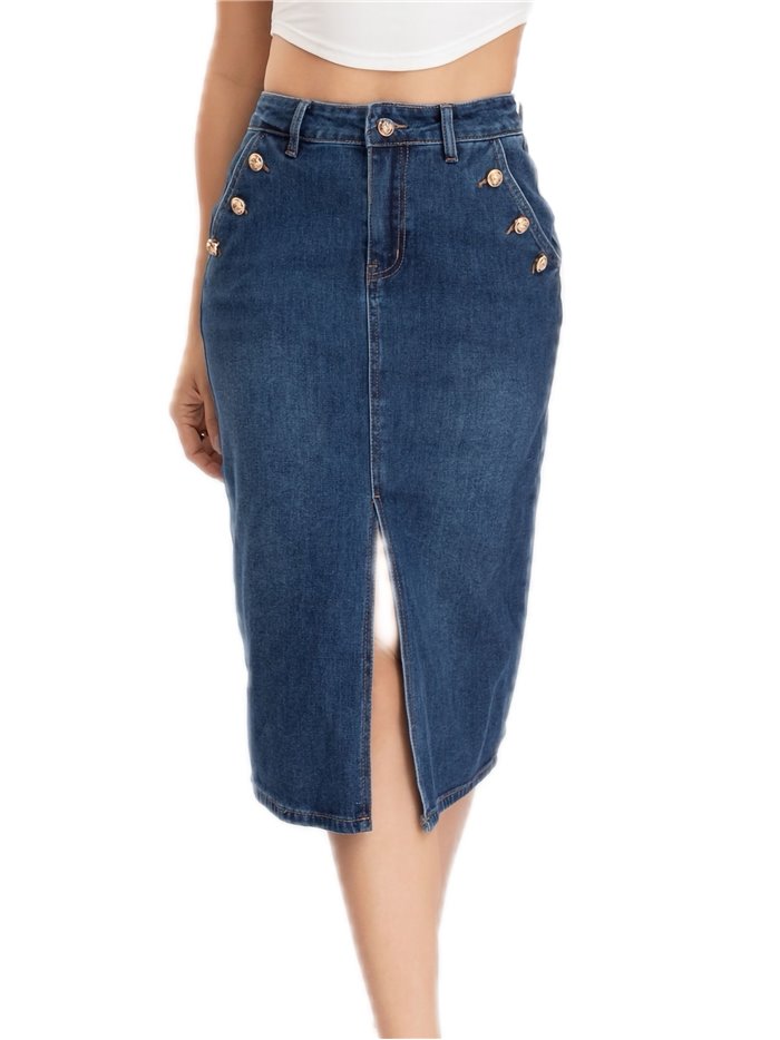 Falda denim midi botones azul (S-XXL)