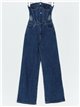 Gathered straight denim Jumpsuit azul (S-XXL)