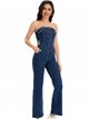 Gathered straight denim Jumpsuit azul (S-XXL)