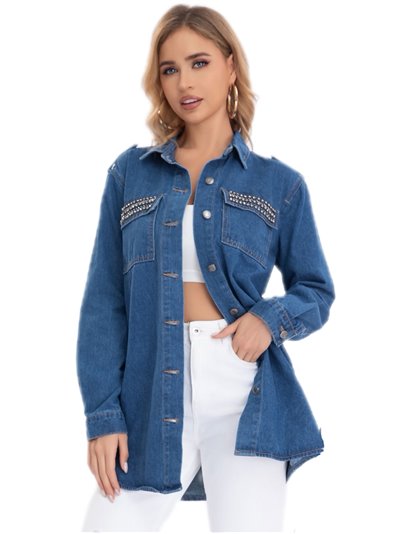 Denim overshirt with rhinestone azul (S-XXL)