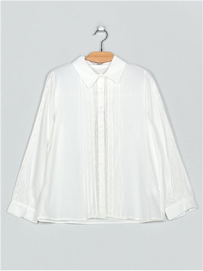 Camisa pliegues puntillas blanco (M-L-XL-XXL)