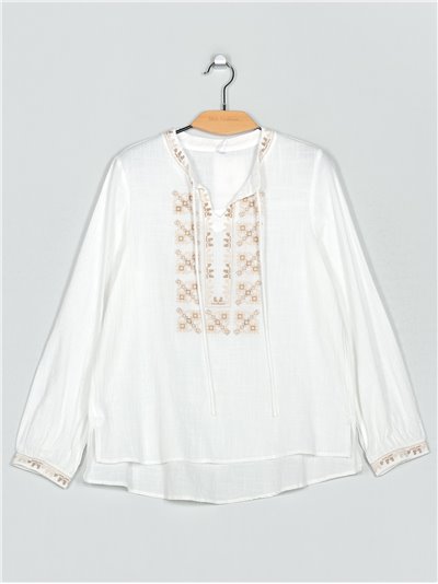 Embroidered linen effect blouse (M-L-XL)