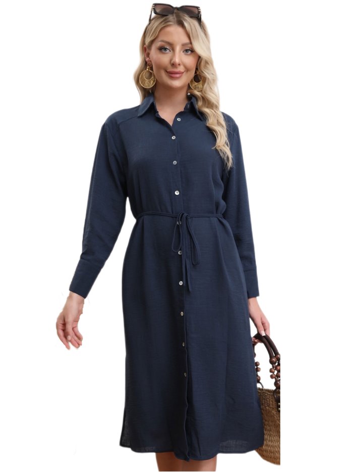 Collared shirt dress with belt (M-L-XL-XXL)