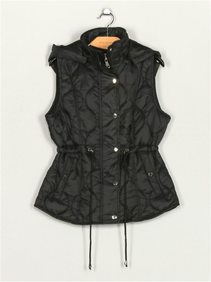 Quilted waistcoat with hood black (M-XXL)