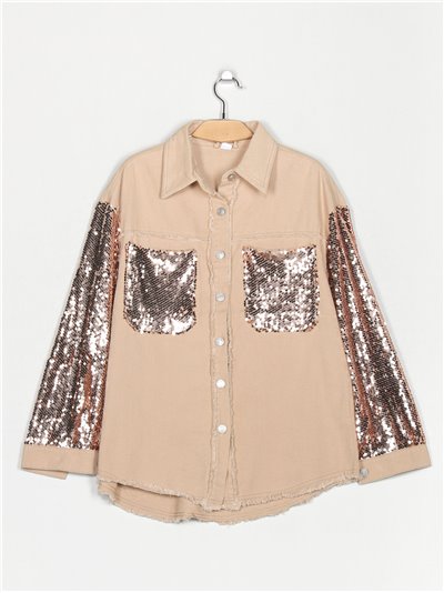 Sequinned denim overshirt camel (S-M-L-XL)