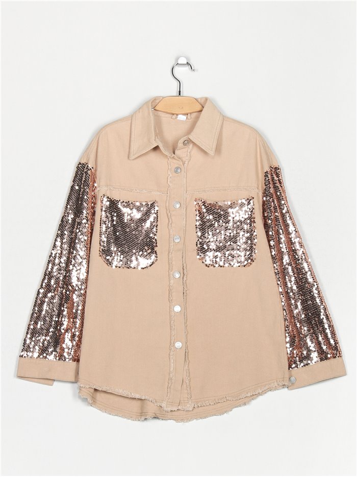 Sequinned denim overshirt camel (S-M-L-XL)