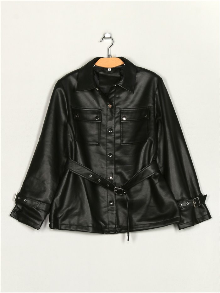 Faux leather overshirt black (M-XXL)