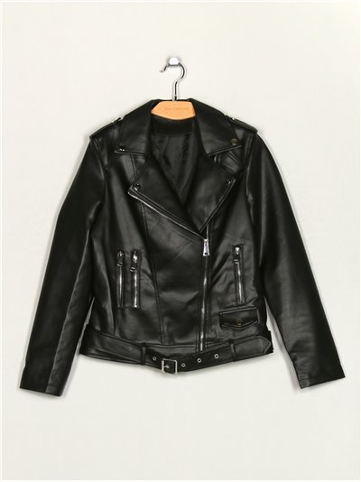 Chaqueta biker efecto piel black (S-XL)