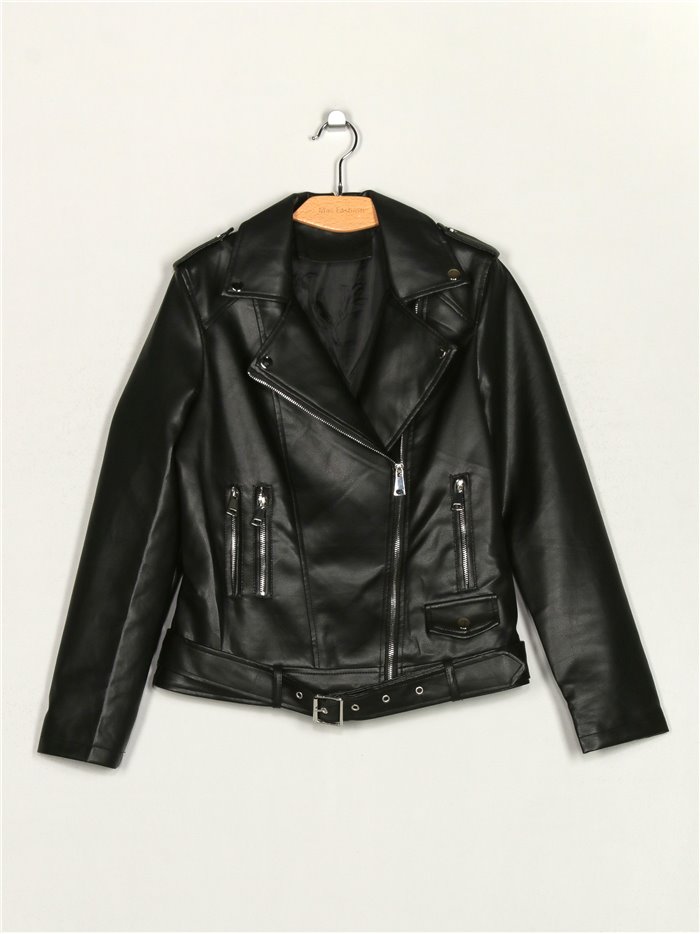 Faux leather biker jacket black (S-XL)