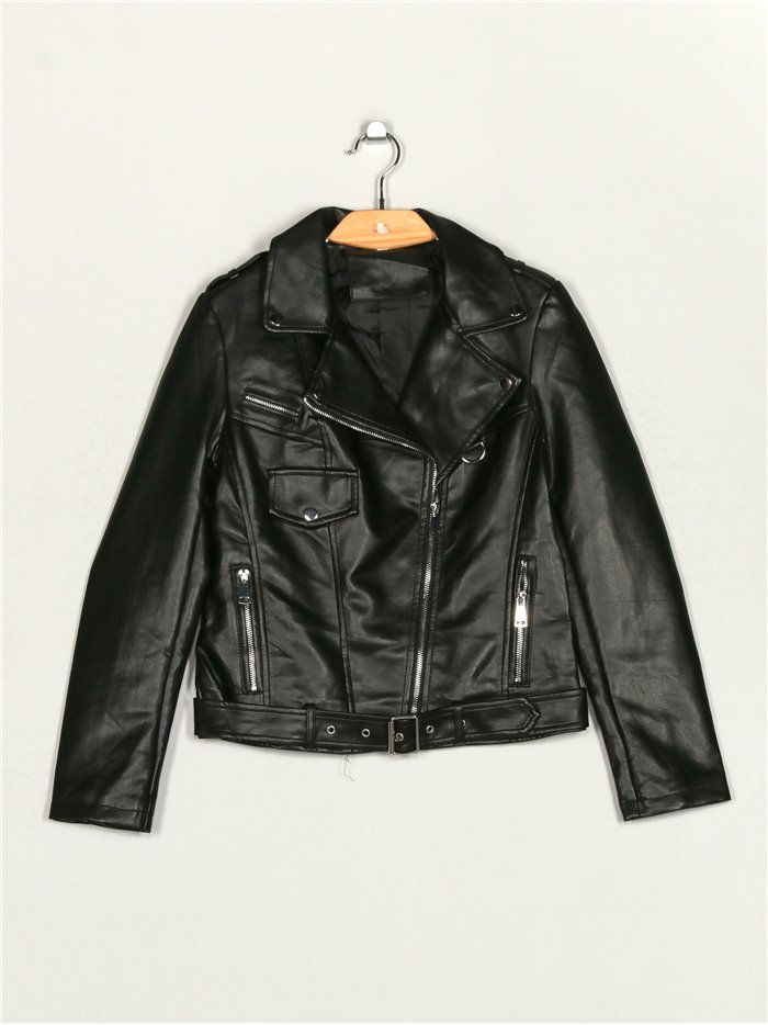 Faux leather biker jacket black (S-XL)