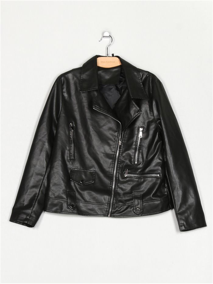 Faux leather biker jacket black (40-48)