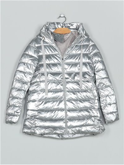 Patent finish anorak with hood silvery (M-L-XL-XXL)