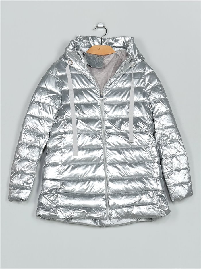 Patent finish anorak with hood silvery (M-L-XL-XXL)