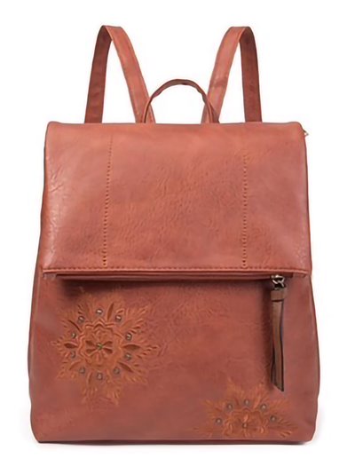 Embroidered backpack with flap brown