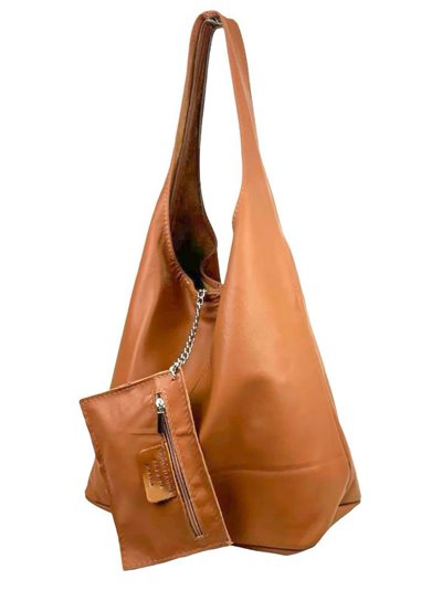 2 pieces Leather Shopper + Purse marron