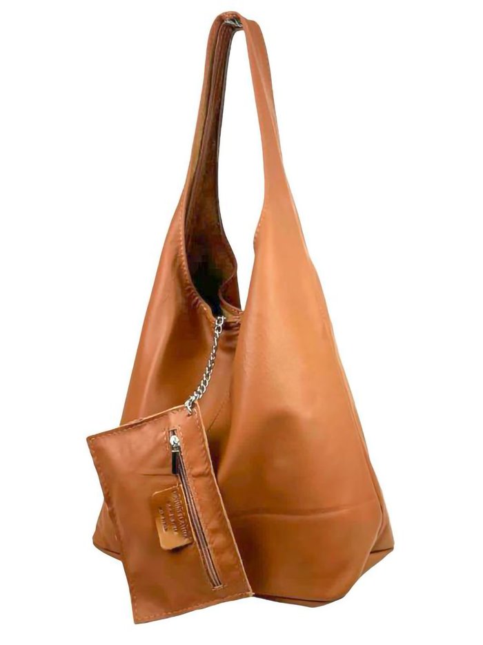 Shopper piel + Sobre 2 piezas marron