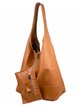 2 pieces Leather Shopper + Purse marron