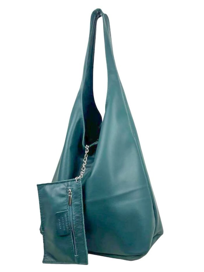 2 pieces Leather Shopper + Purse verde-botella