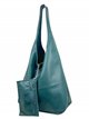 2 pieces Leather Shopper + Purse verde-botella