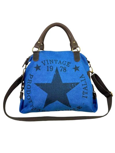 Logo tote bag with leather handle azul-electrico