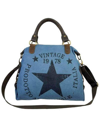 Logo tote bag with leather handle azul-vaquero