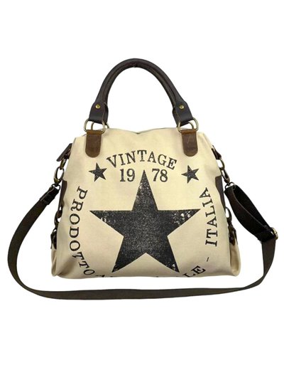 Logo tote bag with leather handle beige