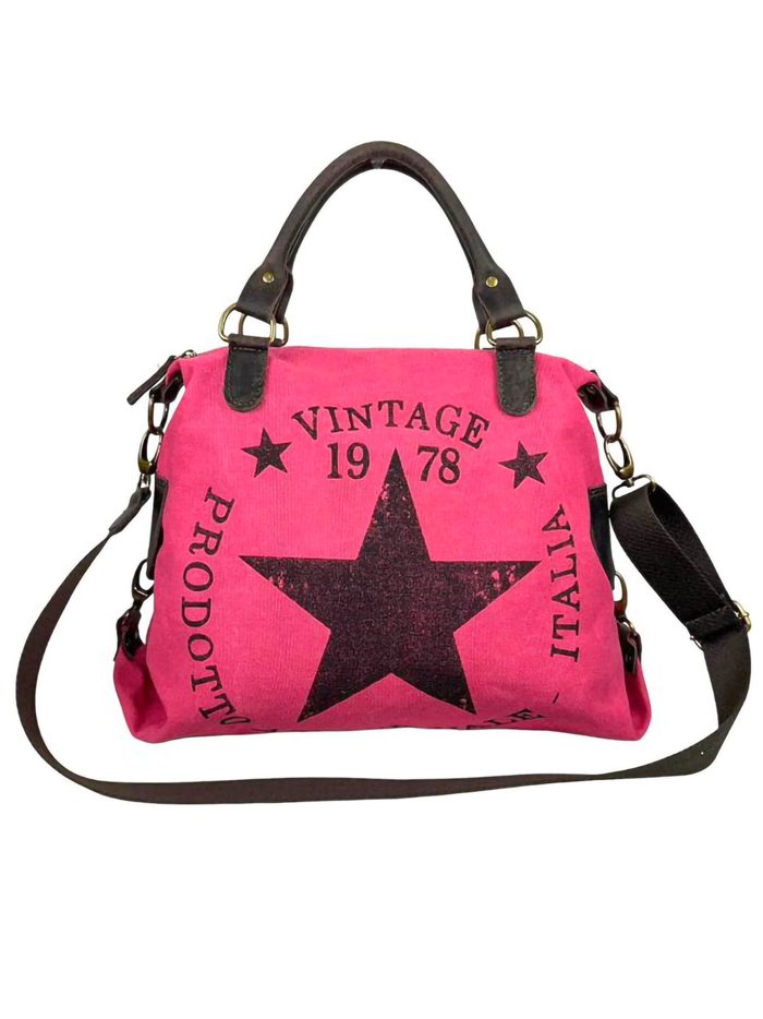 Logo tote bag with leather handle fucsia