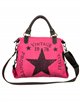 Logo tote bag with leather handle fucsia