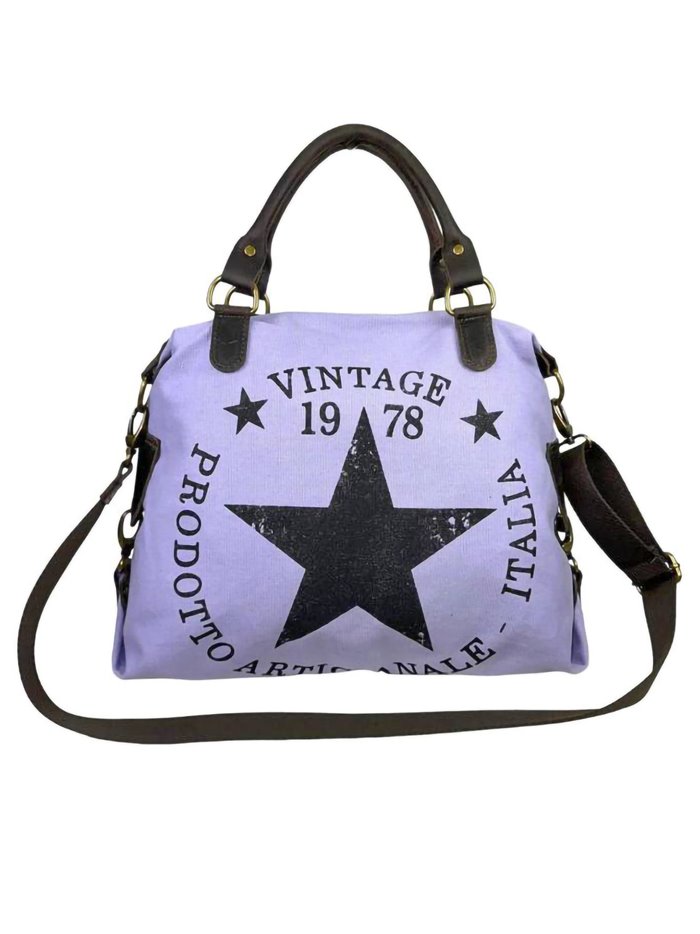 Logo tote bag with leather handle morado