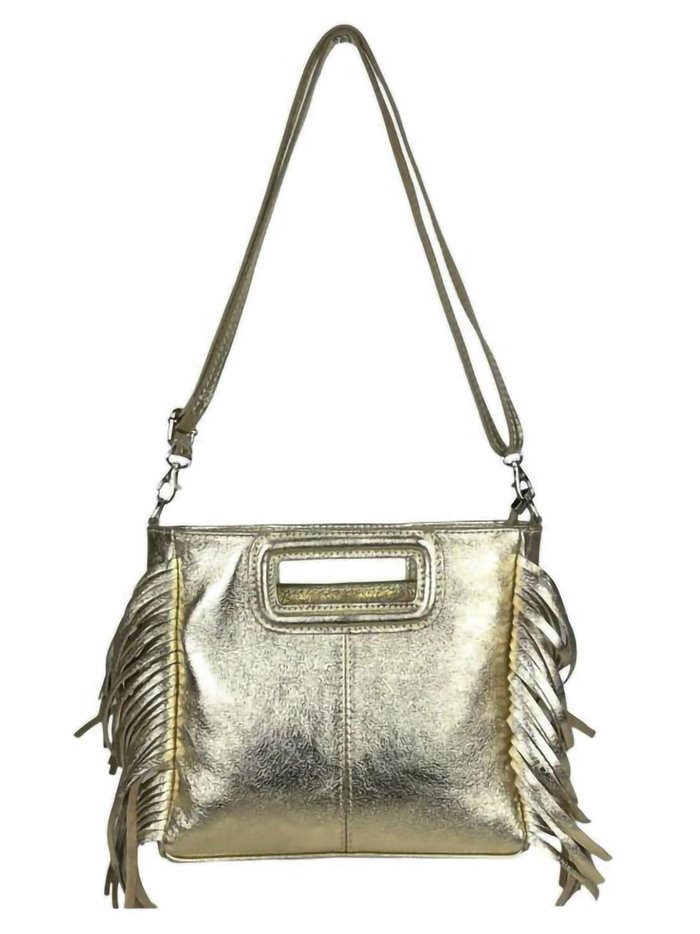 Fringed metallic leather crossbody bag oro