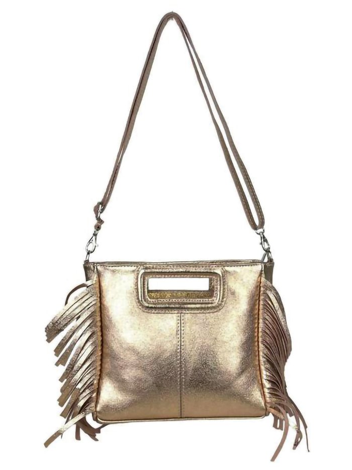 Fringed metallic leather crossbody bag oro-rosa