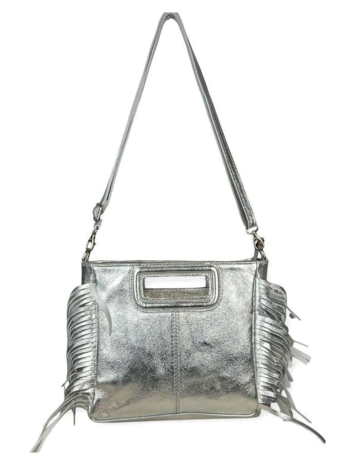 Fringed metallic leather crossbody bag plata