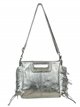 Fringed metallic leather crossbody bag plata