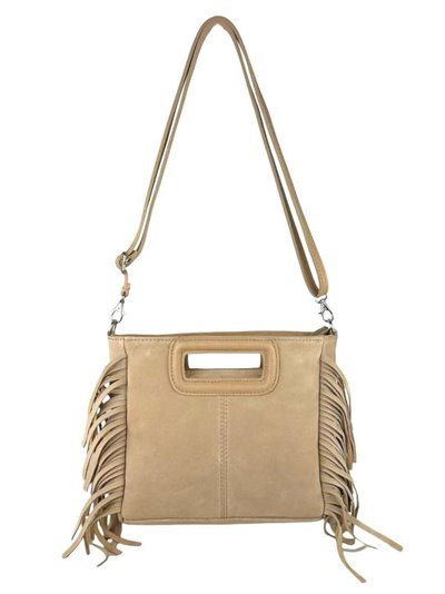 Fringed split leather crossbody bag beige