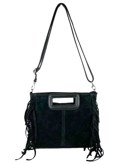 Fringed split leather crossbody bag negro