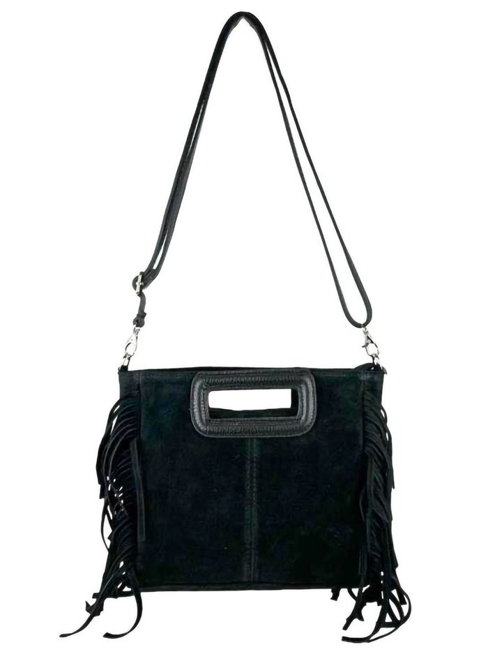 Fringed split leather crossbody bag negro