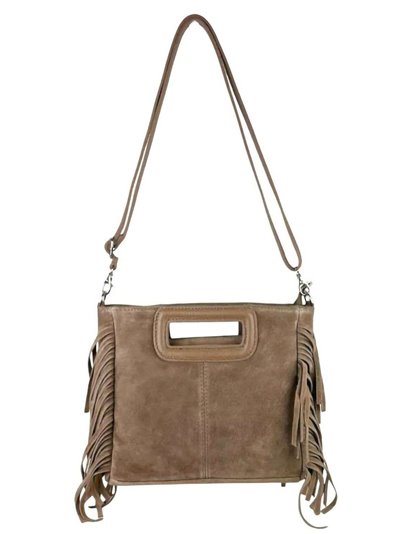 Fringed split leather crossbody bag taupe