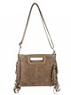 Fringed split leather crossbody bag taupe