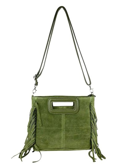 Fringed split leather crossbody bag verde-militar