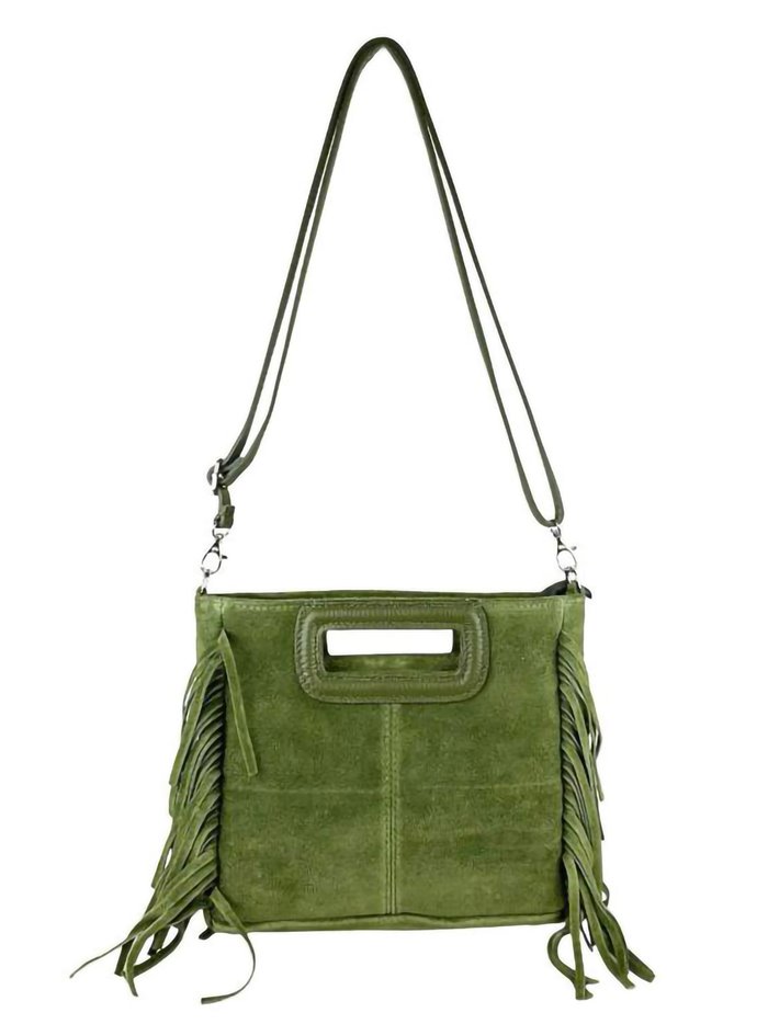 Fringed split leather crossbody bag verde-militar