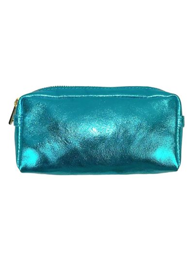 Metallic leather toiletry bags turquesa