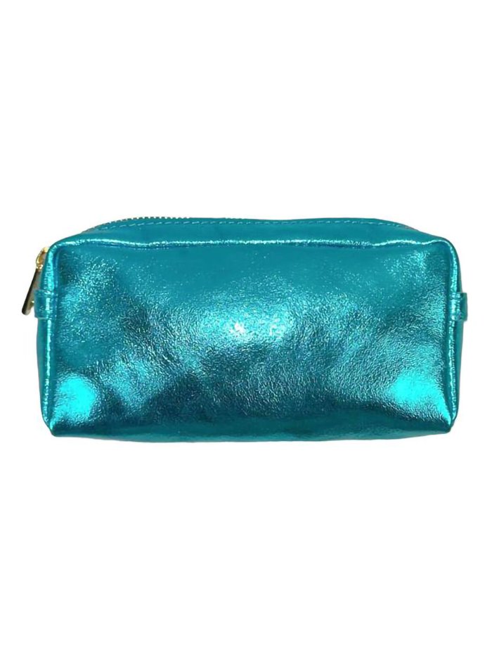 Metallic leather toiletry bags turquesa