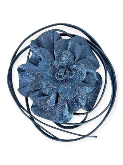 Handmade leather flower belt azul-metalizado