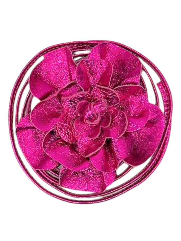 Handmade leather flower belt fucsia-metalizado