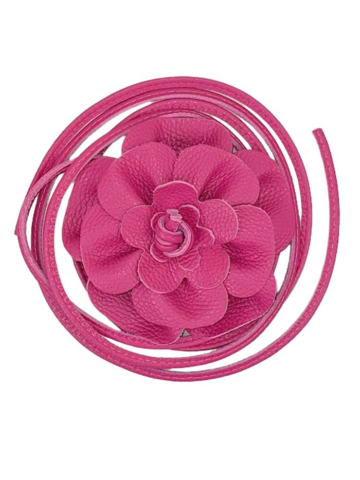 Handmade leather flower belt fucsia