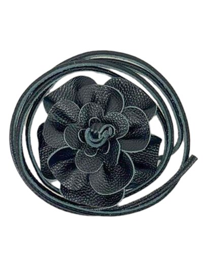 Handmade leather flower belt negro