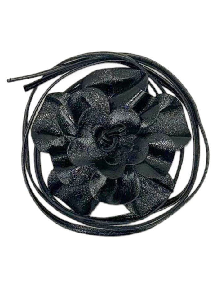 Handmade leather flower belt negro-metalizado